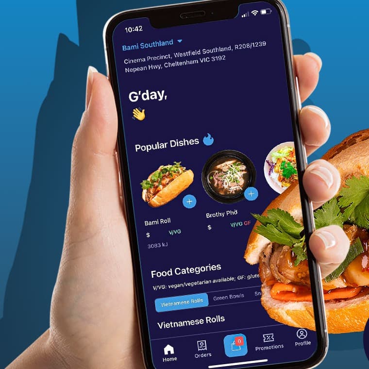 Ứng dụng đặt món Bami. Mobile app trên iOS và Android