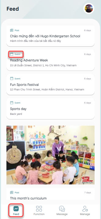 Kindie parent app - Daily Feed