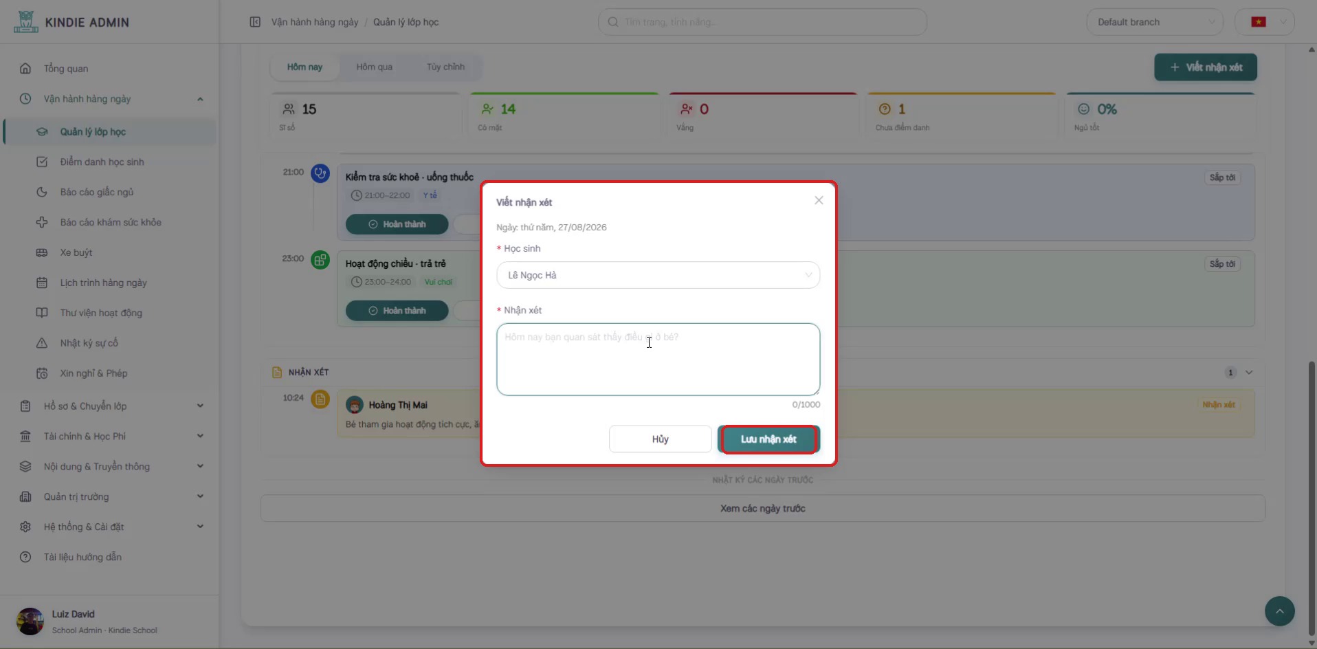 Form Viết nhận xét
