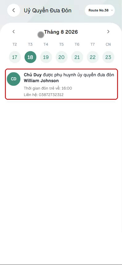 Chi tiết người được ủy quyền đưa đón