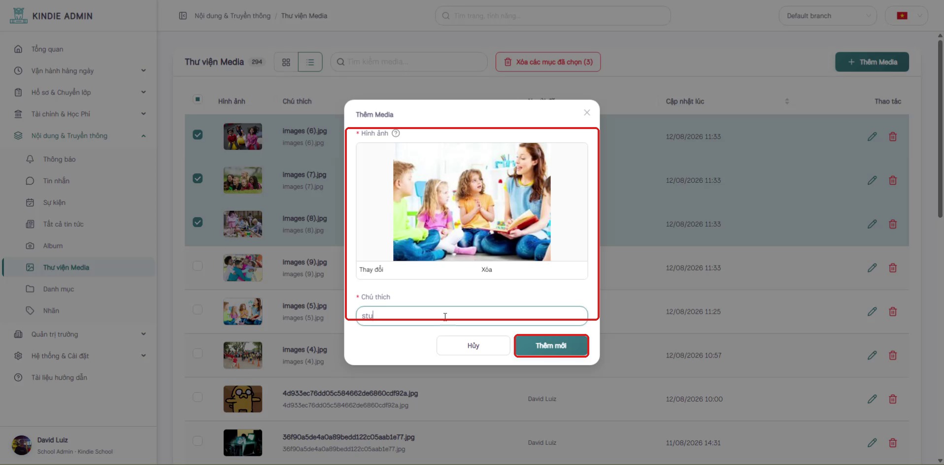 Form Thêm Media đã điền