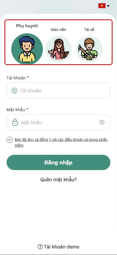 Chọn vai trò trên màn hình đăng nhập