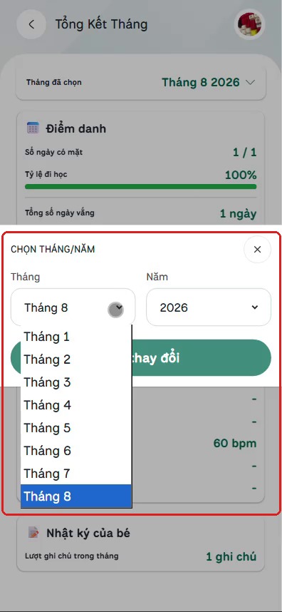 Chọn tháng/năm để xem báo cáo tháng khác