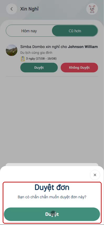 Hộp thoại xác nhận Duyệt đơn