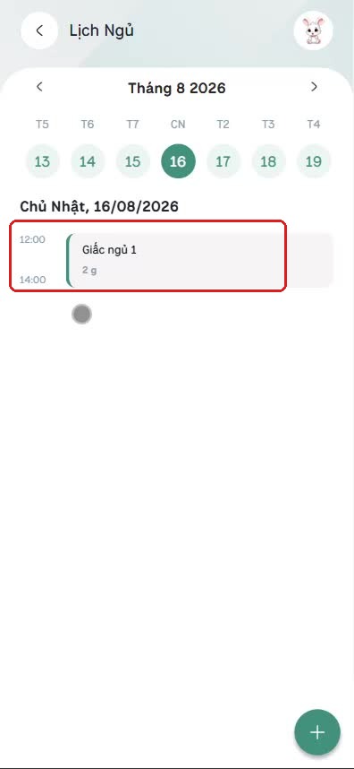 Thẻ Giấc ngủ 1 hiển thị sau khi lưu