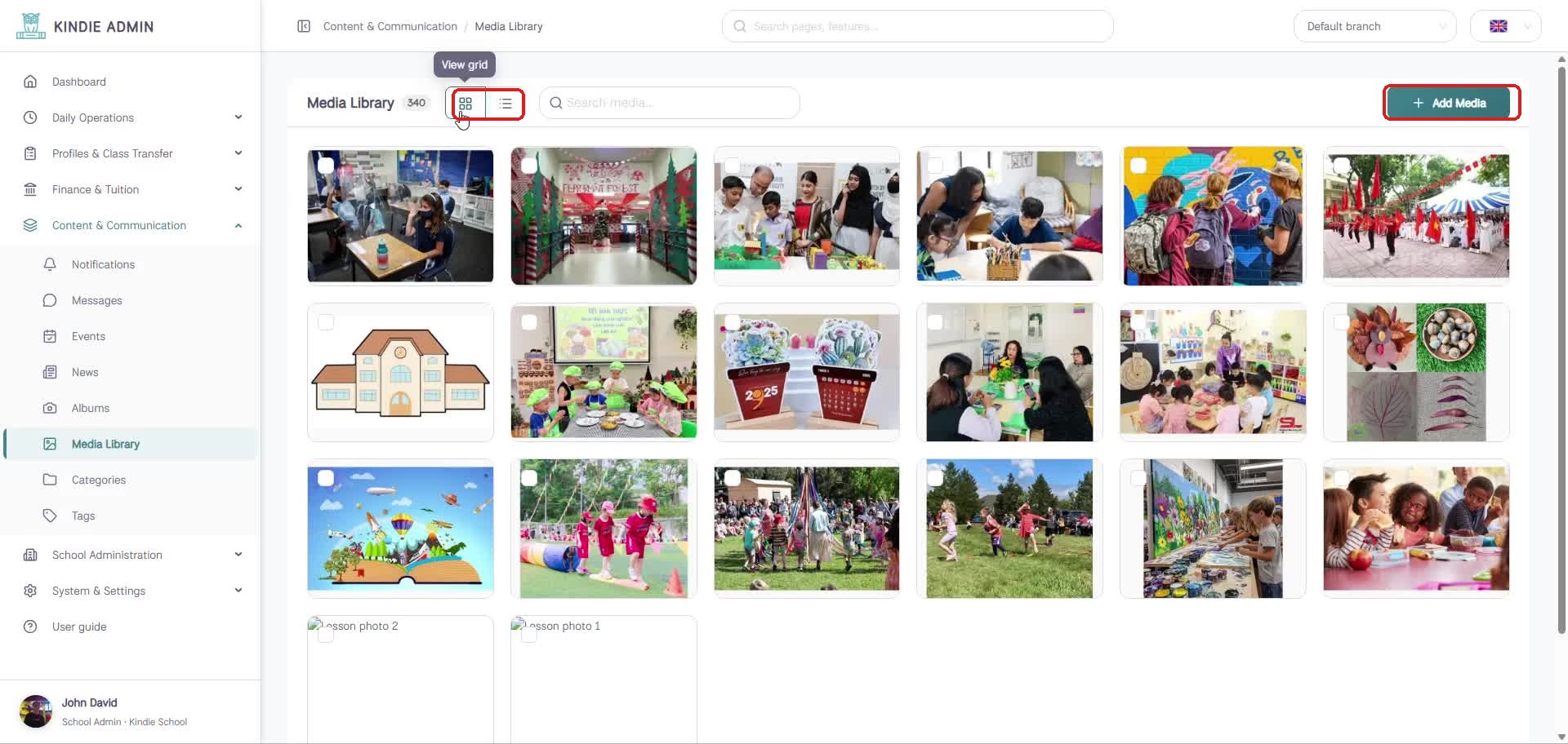 Media Library grid view