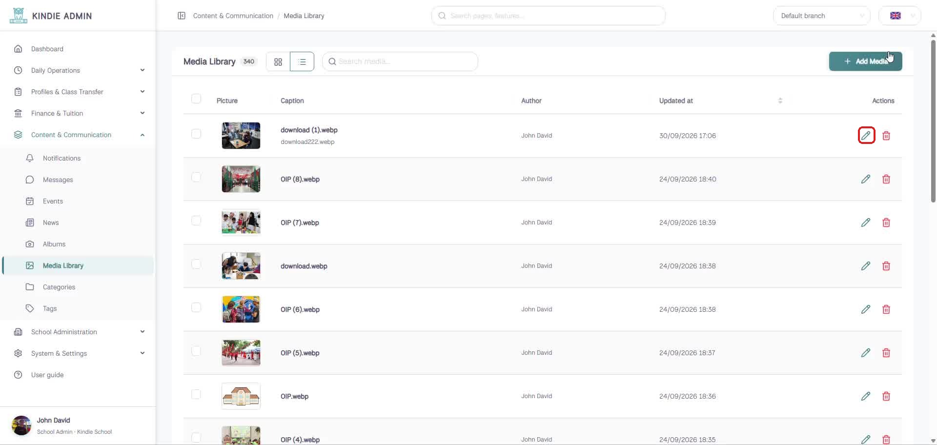 Media Library list view