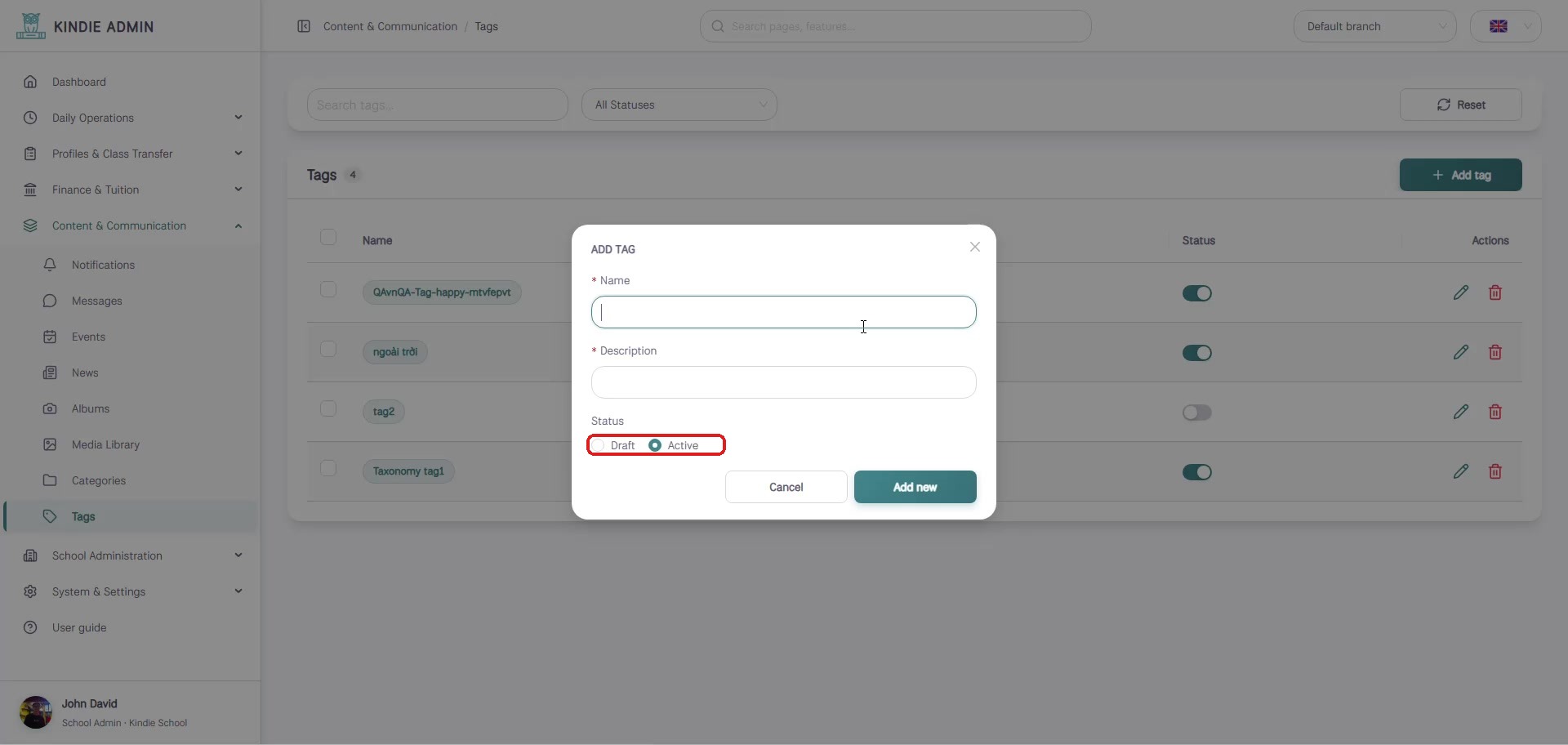 Add Tag dialog
