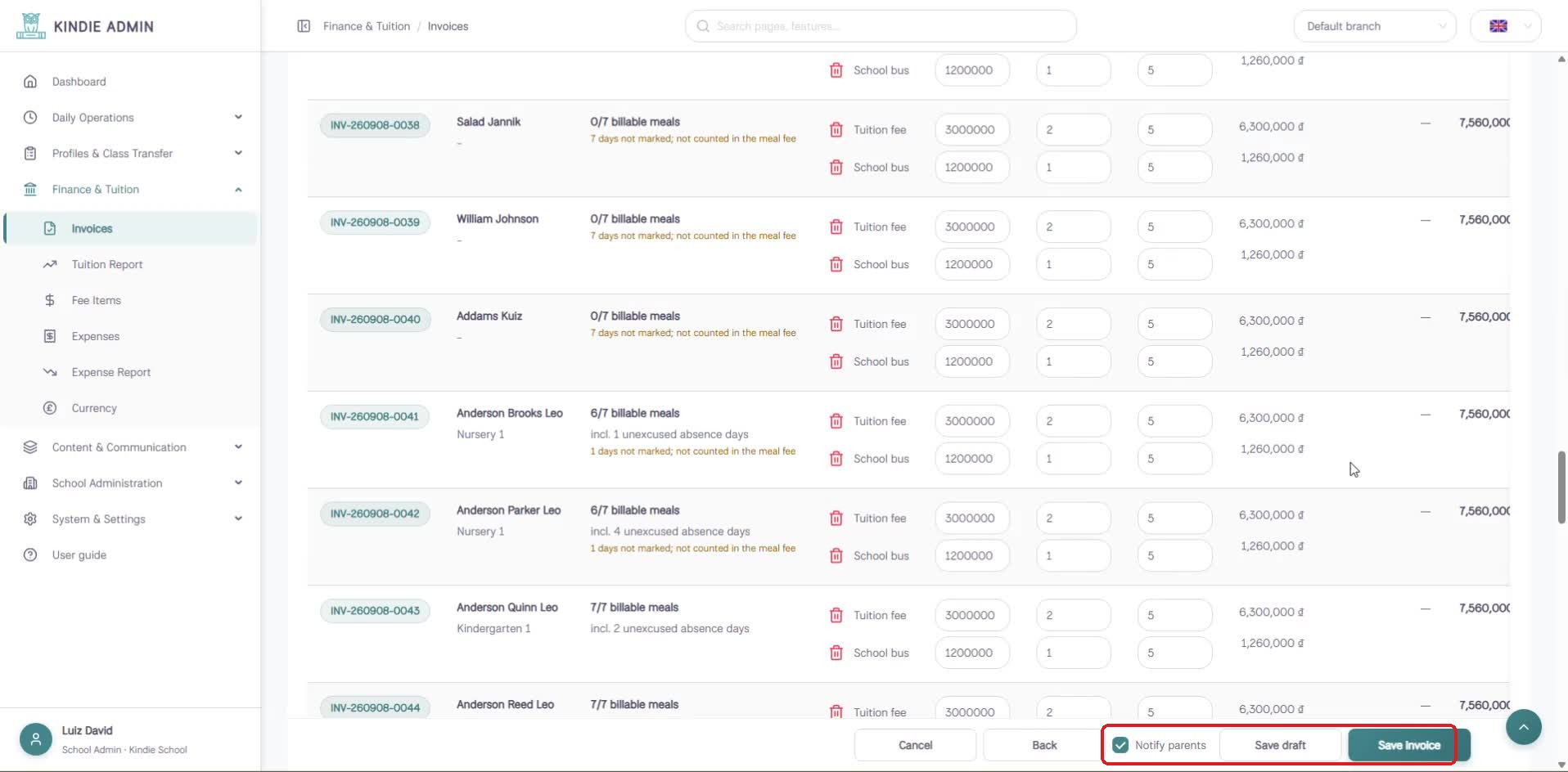 Create invoice — Step 2: Detail