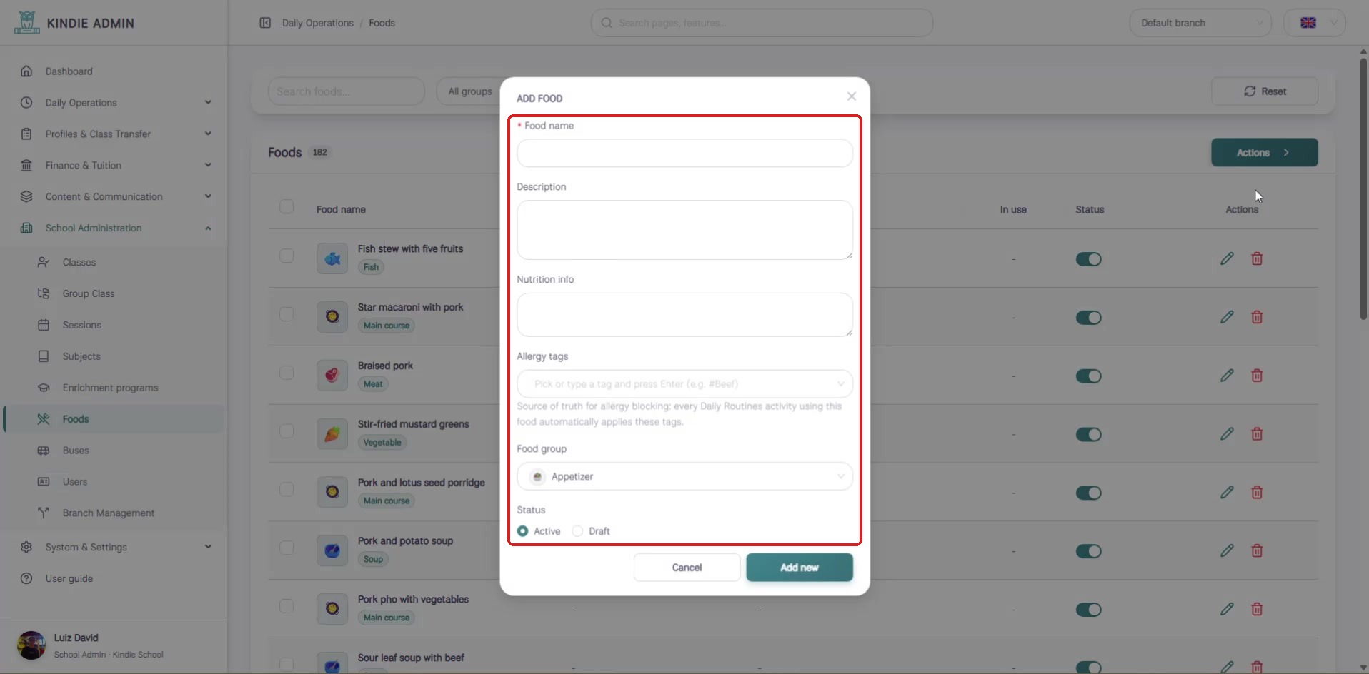 Blank Add food dialog