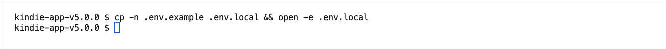 The macOS command that creates .env.local and opens it in TextEdit.