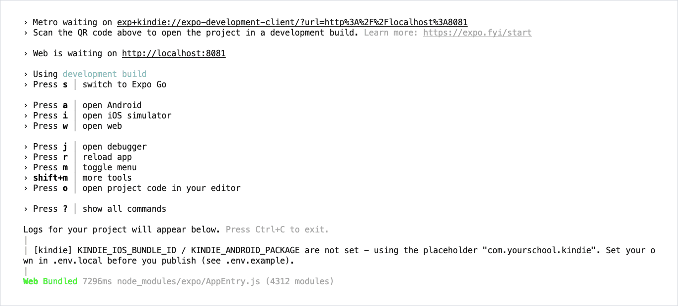After the first page load the terminal prints Web Bundled.
