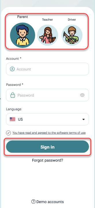 Kindie mobile app sign-in form