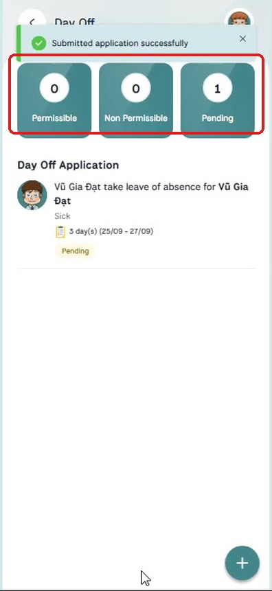 Day Off list with status summary cards