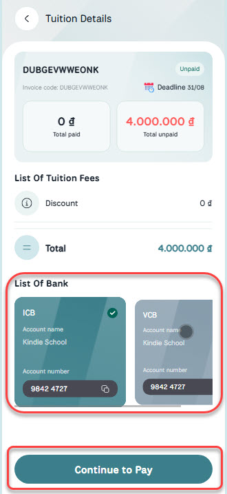 Tuition Details — List Of Bank selection