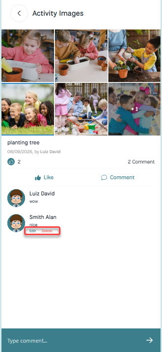 Teacher Activity Images — Edit/Delete own comment