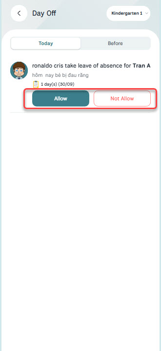 Teacher Day Off — Allow / Not Allow