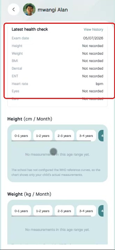 Teacher Health Report — student detail