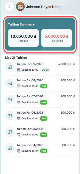 Teacher Tuition — student detail