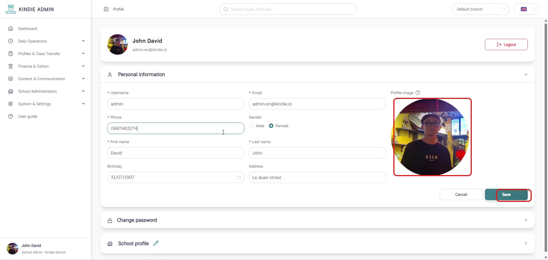 Editing personal information