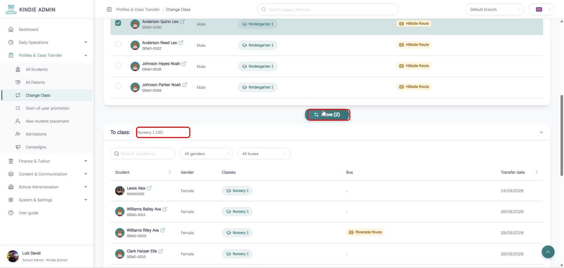 Move button and To class picker