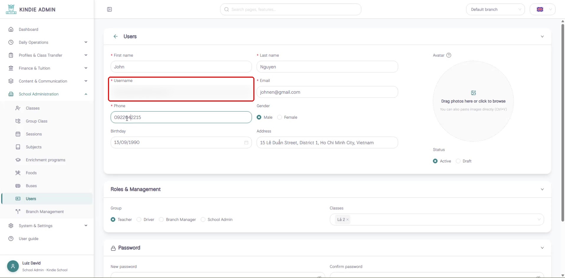 Edit user form