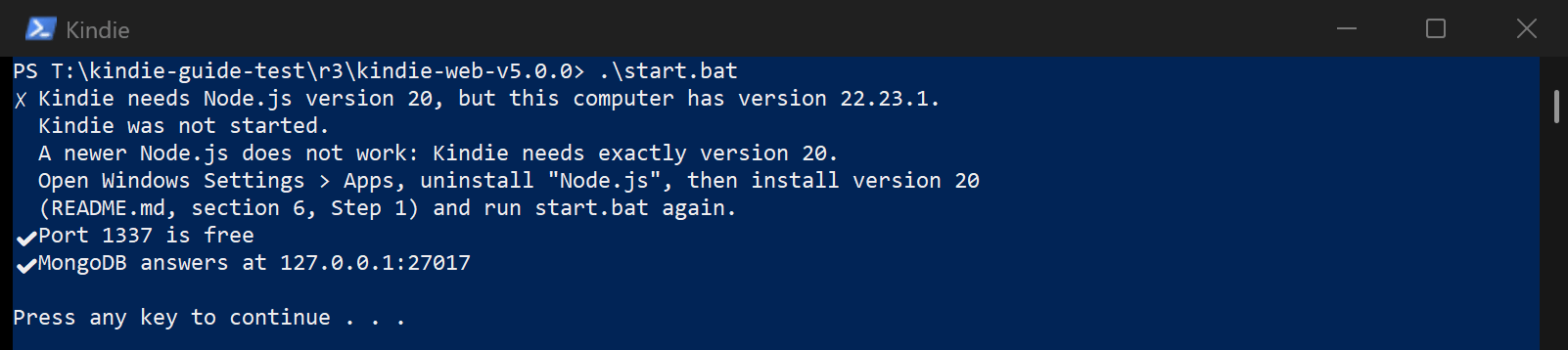 Node.js version refused