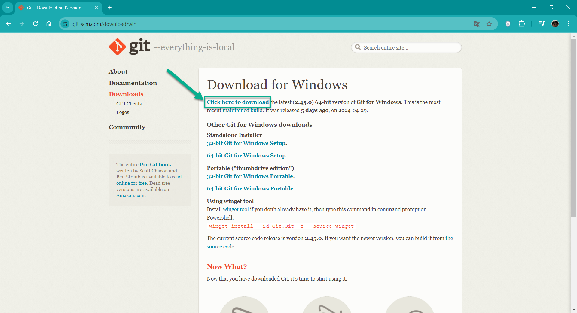Download the latest version of Git by clicking the first link